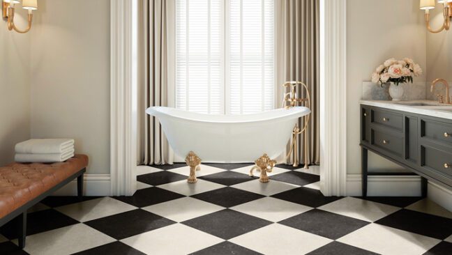 Florida Tile Blue Run installed in a checkerboard pattern