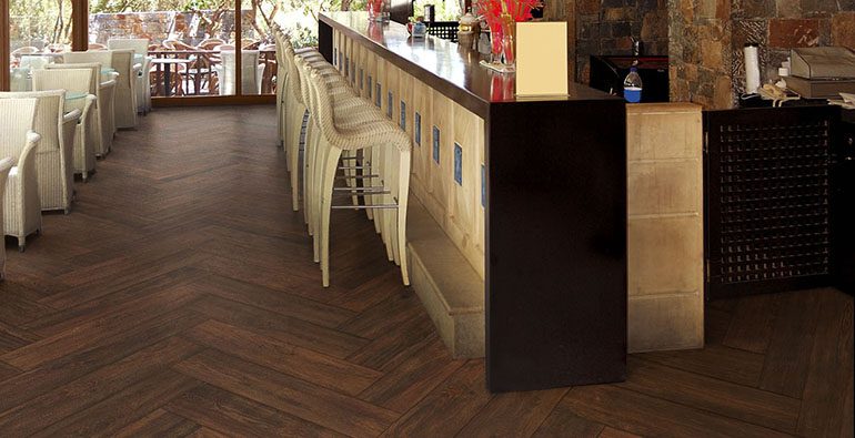 Florida Tile Magnolia collection color Mahogany installed on a restaurant floor