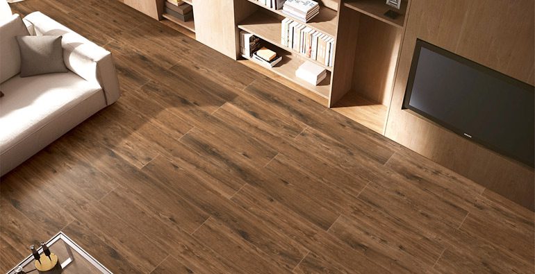 Roca Everglade collection color Nogales installed on a family room floor.