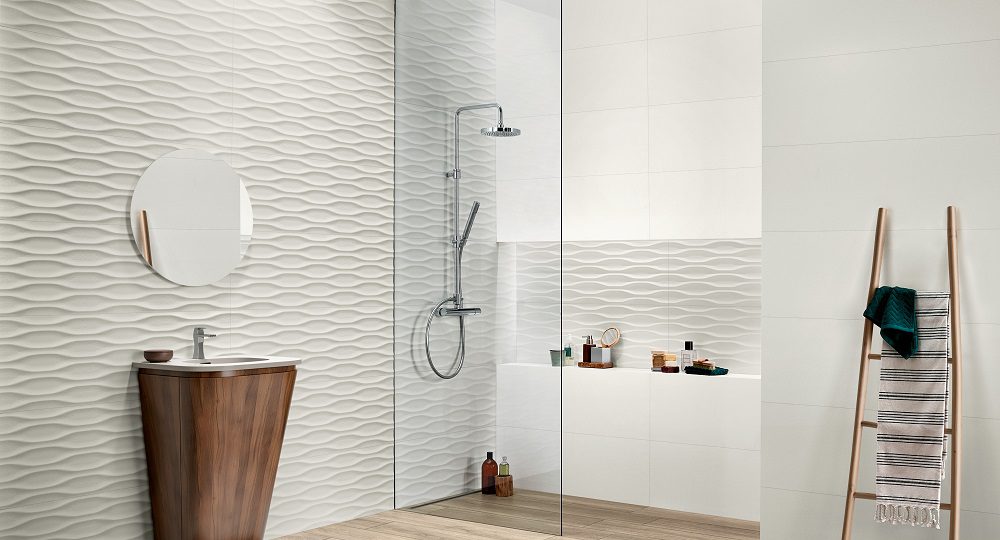 Florida Tile Amplify collection, color Dune White. Photo courtesy of Florida Tile