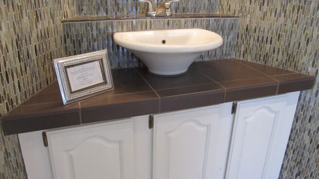 Glass tile backsplash showing Martini shape