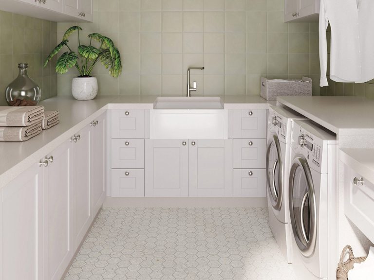Mercado Beats Gaia Jade on Laundry Room walls.
