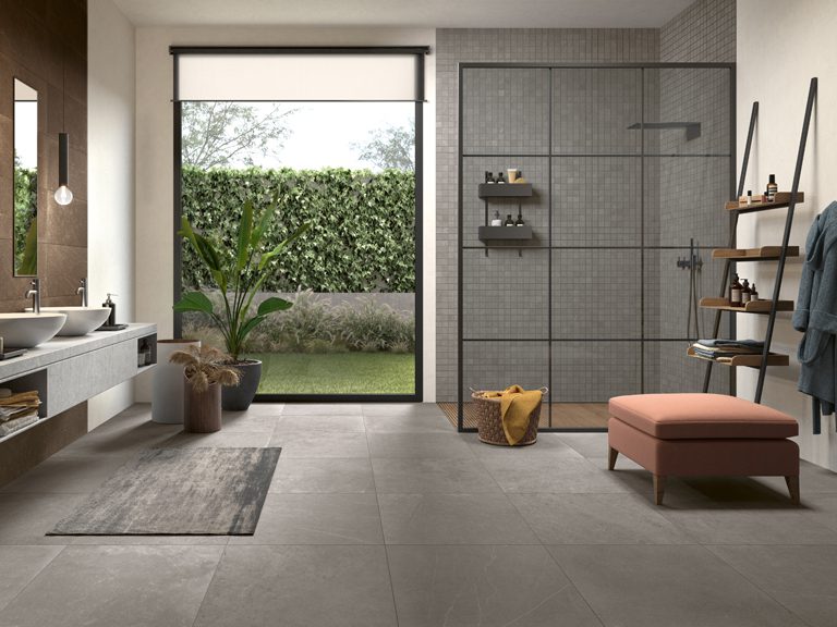Panaria Connect Harbour Natural installed on floors and walls of bathroom.