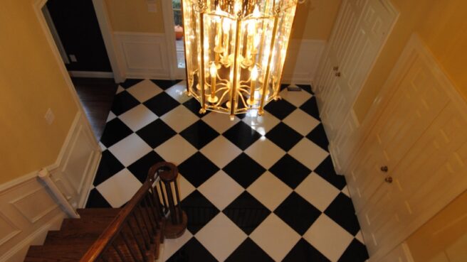 Example of an entryway with classic checkerboard pattern
