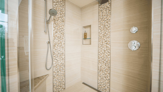 Example of a barrier-free shower utilizing kerdi board.