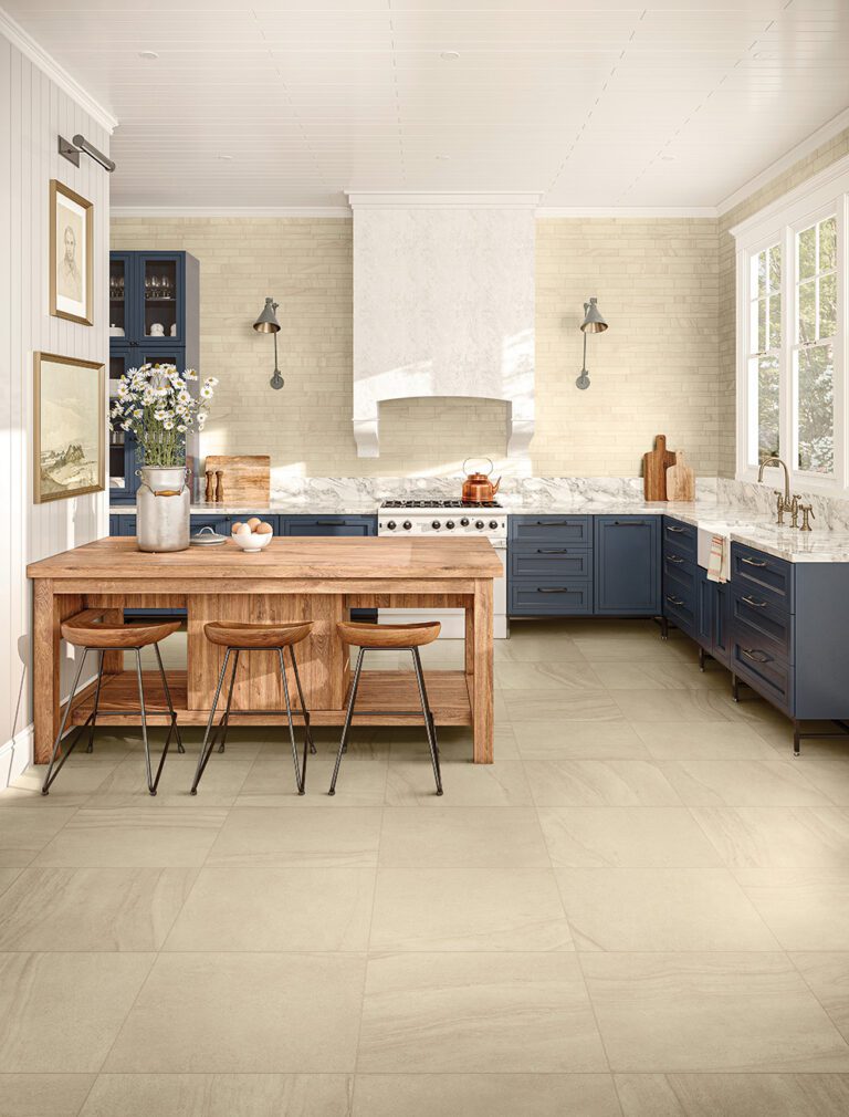 Florida Tile Passenger color Everywhere Greige Installed on a Kitchen Floor