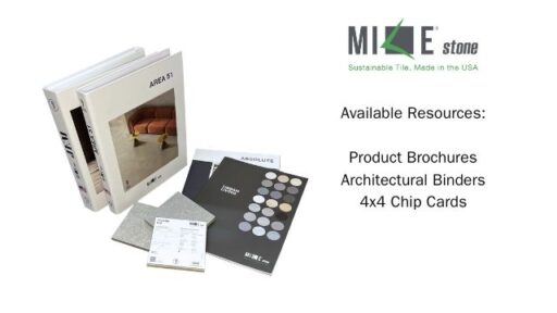 Photo shows a variety of architectural marketing resources from Milestone, including binders, catalogs, and 4x4 samples.