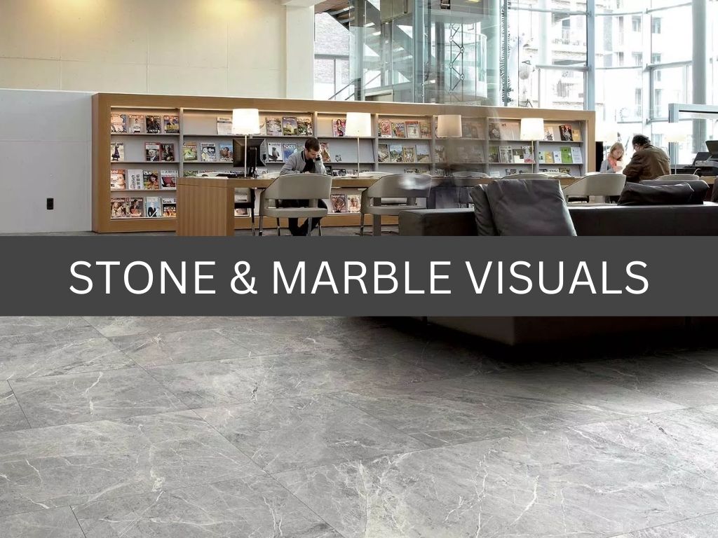 Photo of a bookstore featuring Milestone Epic featured on the floor. Label reads "Stone & Marble Visuals"