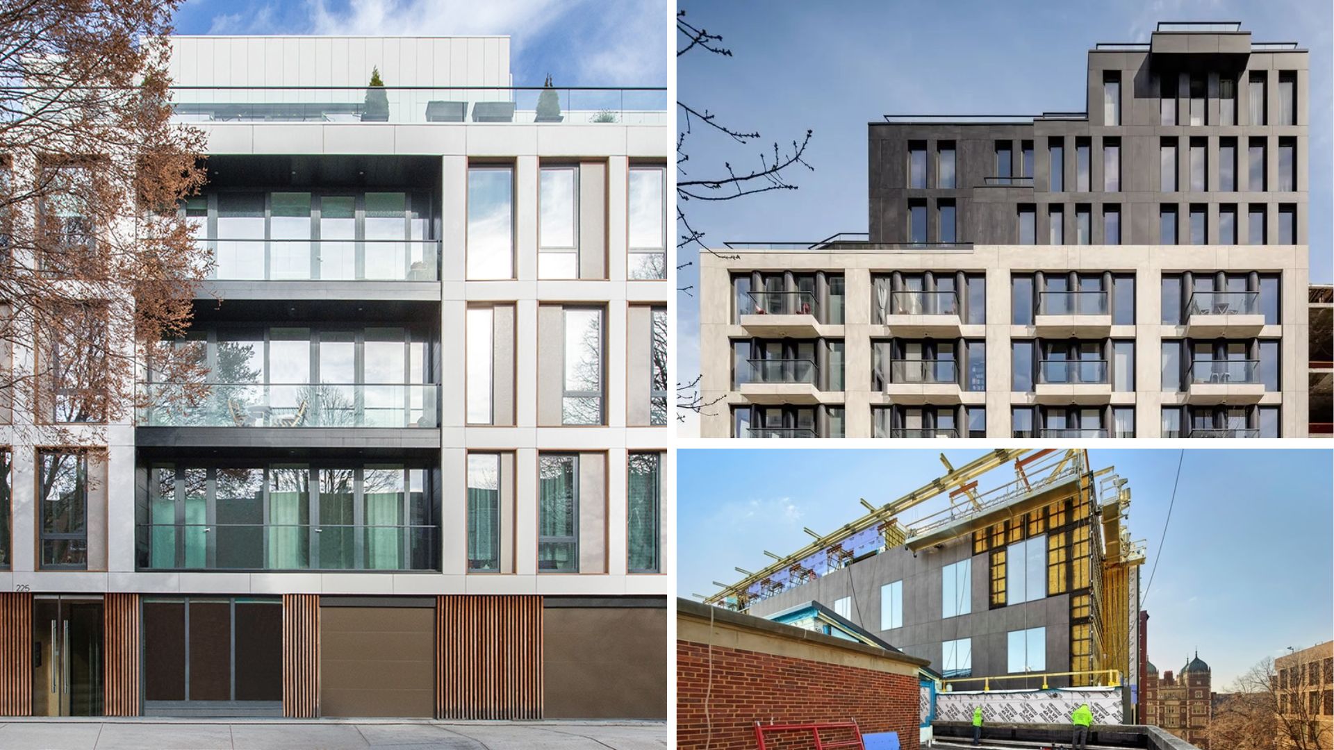 Three examples of facade applications provided by Florim Solutions.