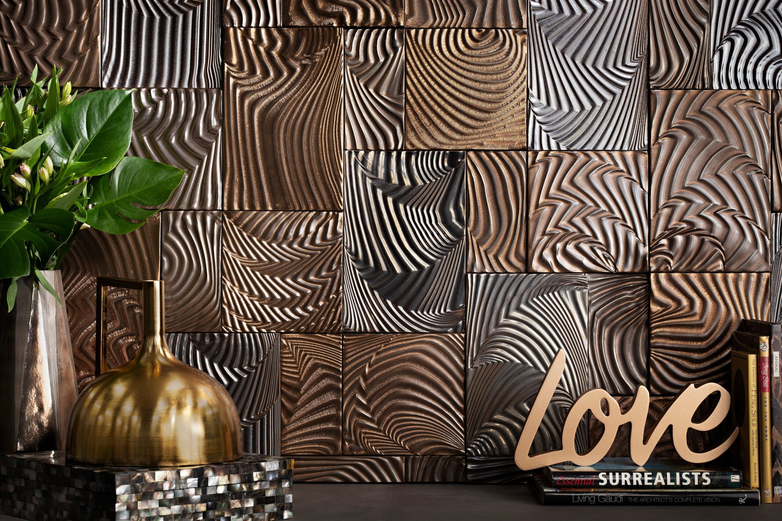 A textured accent wall backsplash using lunada bay namibia tile.