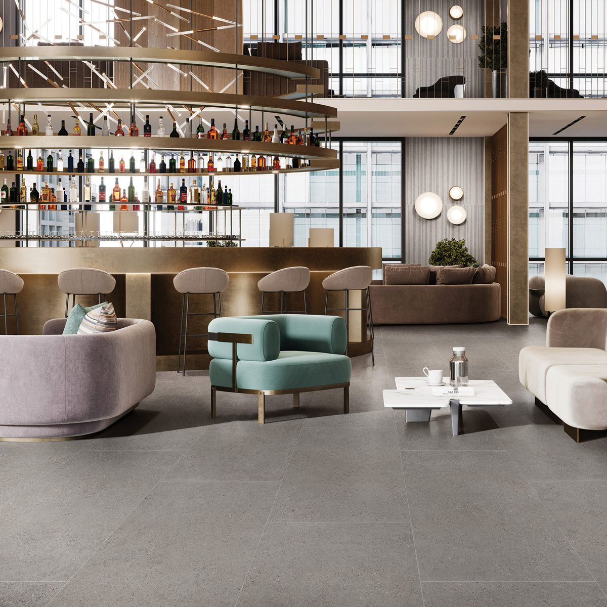 A bar or amenity space with Florida Tile Canal Street installed on the floor.