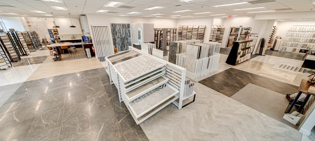 Conestoga Tile Sterling Virginia tile showroom showing many different tile displays