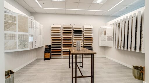 Tile display area with work table in Conestoga Tile's Sterling Va showroom