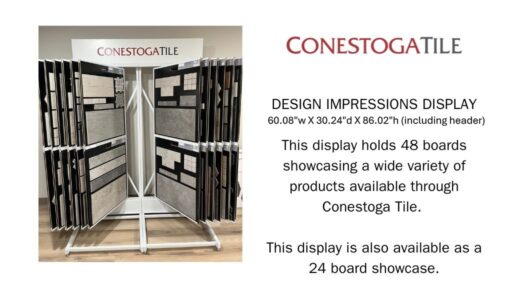 A white metal display which holds 48 product boards