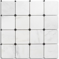 Statuario Octagon w/ Black Dot Mosaic