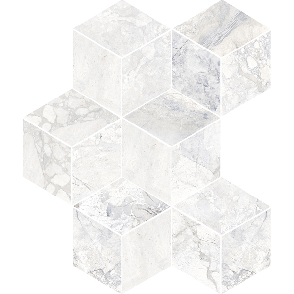 White 12" x 16" Mixed Finish Hexagon Mosaic