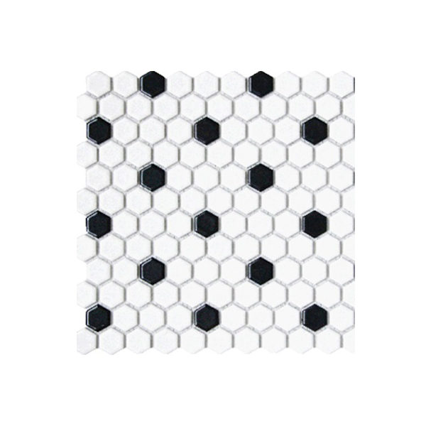 White & Black (Matte) 1" Hexagon Mosaic
