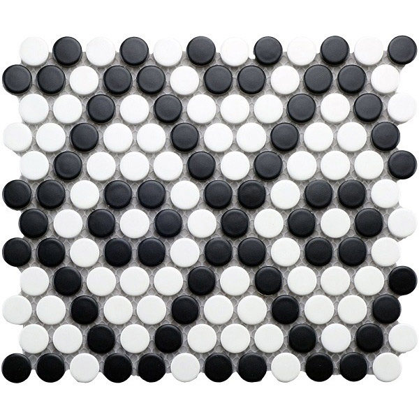 Black & White (Matte) Penny Round Mosaic