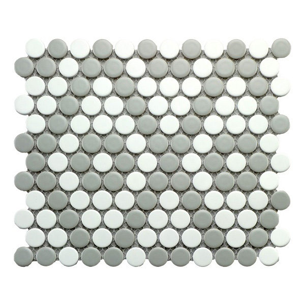 Gray & White (Matte) Penny Round Mosaic