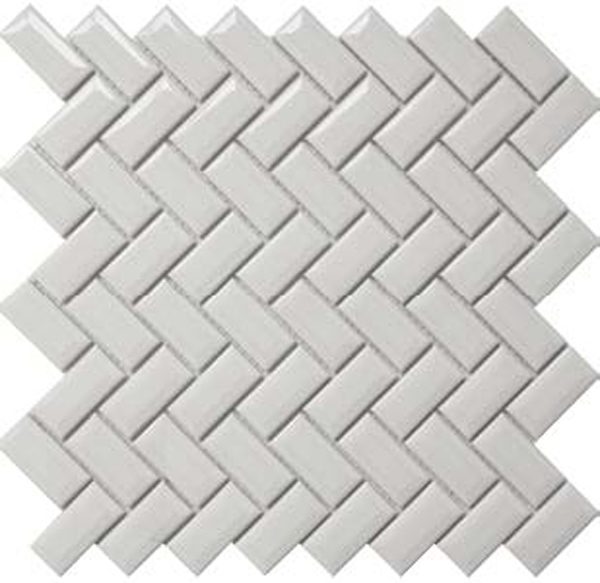 White (Glossy) Herringbone Mosaic