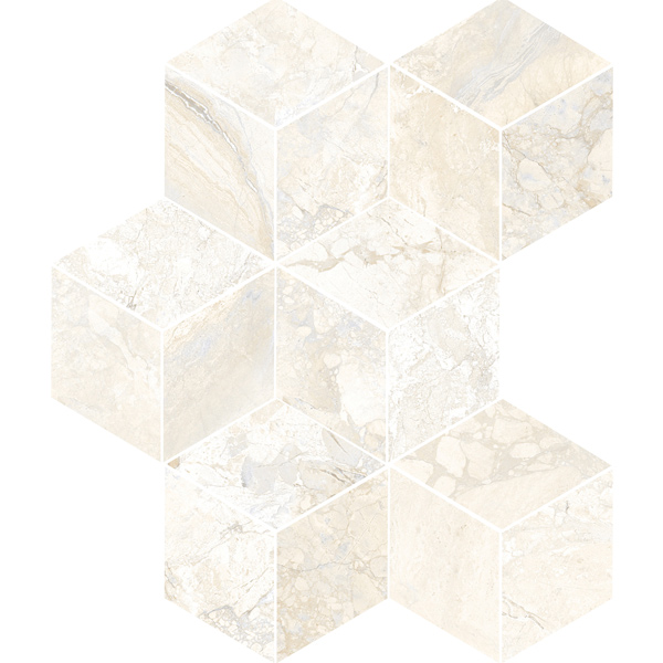 Almond 12" x 16" Mixed Finish Hexagon Mosaic