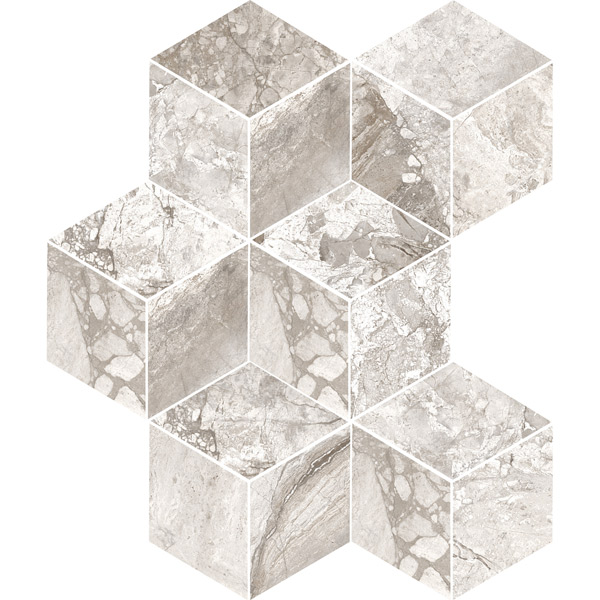 Grey 12" x 16" Mixed Finish Hexagon Mosaic