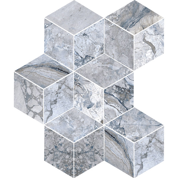Light Blue 12" x 16" Mixed Finish Hexagon Mosaic